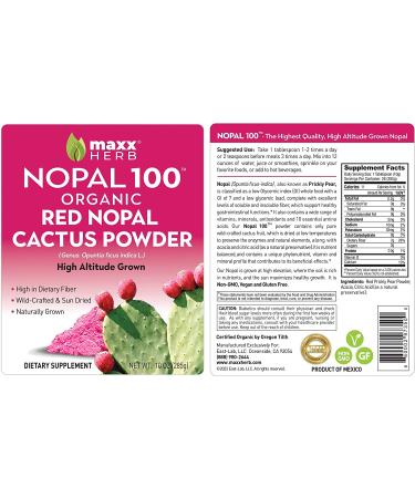 Maxx Herb Organic Red Nopal Cactus Powder - Digestion & Immune Support - 10 Oz Bag (28 Servings) | Vegan, Non-GMO, Gluten-Free - Buy Online on GoSupps.com