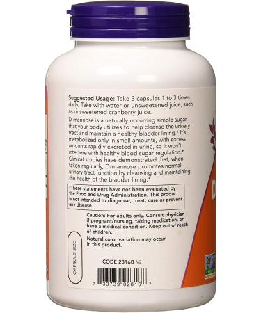 Now Foods D-Mannose 500mg - 240 Veg Capsules | Urinary Tract Support - Buy Online on GoSupps.com