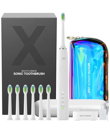 MOUTHARMOR Mouth Armor Electric Toothbrush Sonic Toothbrush with Travel Case and 4 Brush Heads and Wireless Charging White