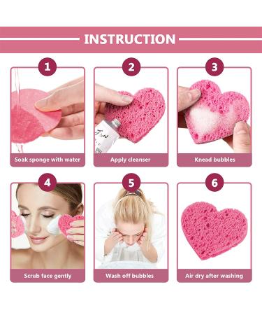 60-Piece Heart Shaped Facial Sponges with Container - Natural Face Sponge Pads for Cleansing and Makeup Removal - Pink - Buy Online on GoSupps.com