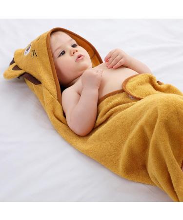 Bamboo Hooded Baby Bath Towel | Toddler Wearable Blanket | Lion Animal Bathrobe 75x75cm - Buy Online on GoSupps.com