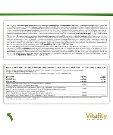 OPC Grape Seed Extract 150mg and Vitamin C. Made from Premium French Grapes. Laboratory Tested 60 Capsules. Anti-Aging Antioxidants. No Additives. Vitality Nutritionals by VitaminExpress - Buy Online on GoSupps.com