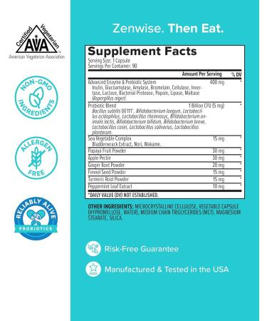 Zenwise Health Digestive Enzymes + Prebiotics & Probiotics Supplement (90 Count) - Travel Size for Daily Digestion & Immune Support - Buy Online on GoSupps.com