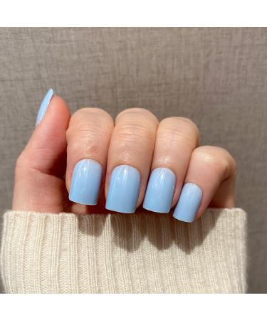 Novo Ovo Light Blue Press-On Nails | Short Angular Oval Fake Nails | Monochrome Artificial Fingernails | International Shipping Available - Buy Online on GoSupps.com