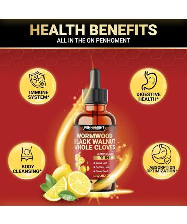 Penhoment 11in1 Wormwood Liquid Drops with Black Walnut Cloves, Vitamin C and D3 & 6 More - 2 FL OZ for 60 Days - Lemon Flavor - Buy Online on GoSupps.com
