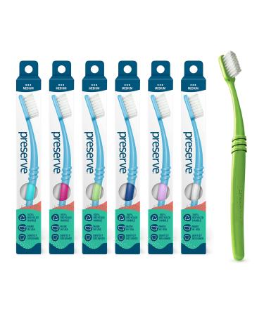 Preserve Toothbrushes with Travel Case Medium Bristles (Pack of 6) (Colors Vary)