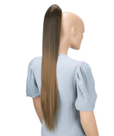 CAISHA 28" Extra Long Straight Ponytail Hairpiece Heat-resistant Synthetic Fibres Ombr Brown Brown H117 ombr brown brown #6T27 H117