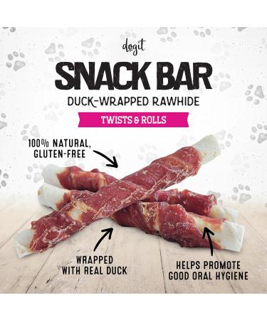 Dogit Snack Bar Rawhide Dog Treats Duck-Wrapped Rolls 2 pcs Dog Treats for Large Dogs Dog Chews Friandise Pour Chien Rawhide Dog Chews Gaterie Pour Chien - Buy Online on GoSupps.com