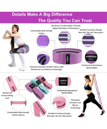 Fabric Resistance Bands Set - 3 & 4 Levels Booty Bands for Men & Women | Elastic Exercise Bands in Pink Purple Green - Ideal for Working Out - Buy Online on GoSupps.com