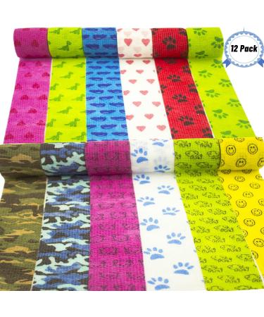 Xinnian Self-Adhesive Bandage - 12 Rolls Elastic Cohesive Fixing Bandage for Animals & Humans - Ideal for Finger Wrist Ankle Compression & Swelling - 5cm x 4.5m - Buy Online on GoSupps.com