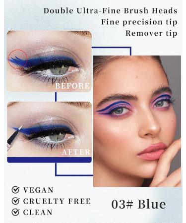 Blue Liquid Eyeliner with Eye Makeup Remover Eraser Dual-Ended Pen Waterproof Smudge Proof Long Lasting Quick Drying Eye Liner Ultra-Fine Brush Head Colored Eyeliner Pencil Easy for Beginners-03 03 Blue - Buy Online on GoSupps.com