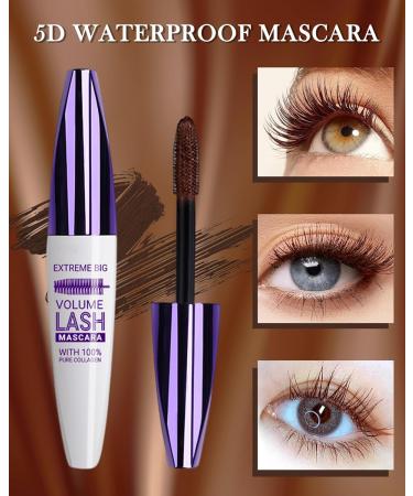 5D Silk Fiber Brown Mascara for Eyelashes Waterproof Long Lasting Colored Mascara Liquid Lash Extensions Smudge-Proof Volumizing Lengthening Curling Non-clump Color Tubing Mascara Women Makeup Gift - Buy Online on GoSupps.com