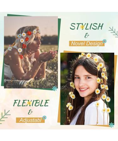 4 Pcs Flower Hippie Headband Floral Crown - Summer Sunflower Headband for Girls and Women - Wedding Party Hair Accessories - Buy Online on GoSupps.com