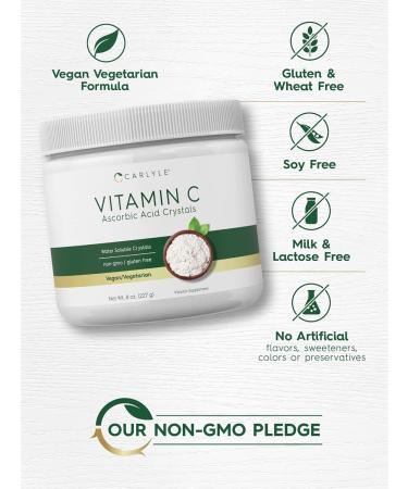 Carlyle Ascorbic Acid Powder - 8 oz | Vitamin C Water Soluble Crystals | Vegan, Non-GMO, Gluten Free - Buy Online on GoSupps.com