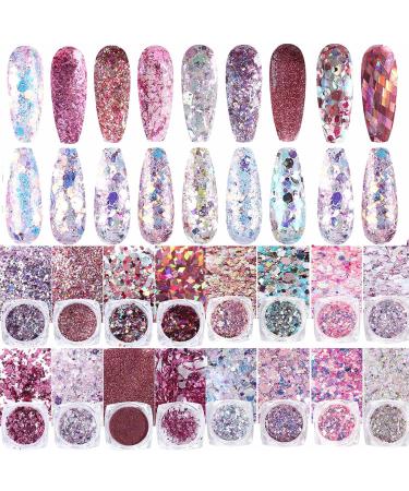 Gzmayuen nail sequin glitter set 16Pcs nail glitter powder holographic nail glitter powder pink violet red nail glitter powder chunky glitter sequin for nails gel nails flakes glitter nail art set 2 - Buy Online on GoSupps.com