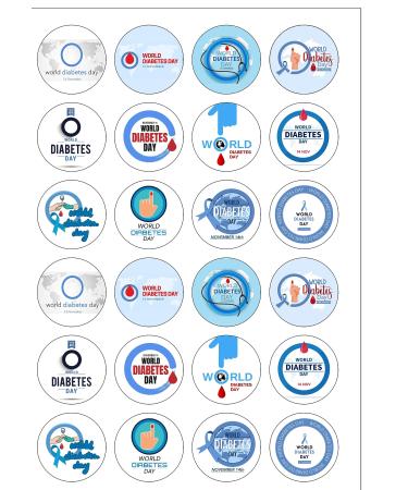 24 Pre-Cut World Diabetes Day Themed Edible Wafer Paper Cake Toppers Decorations
