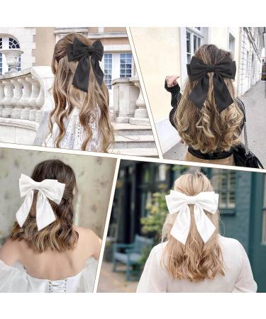 2Pcs Big Satin Layered Hair Bows for Women Girls - 8 Inch Large Hair Clip Barrette French Style Hair Accessories in White and Black - Buy Online on GoSupps.com