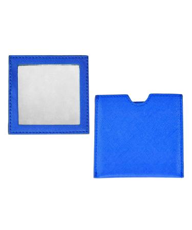 Home-X Square Compact Travel Mirror with Protective Sleeve  Hand Mirror  Blue - 3 1/2 L x 1/8  H