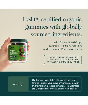 Gaia Herbs Organic Immune Rapid Defense Gummies - Supports Immunity - with Propolis Ginger and Echinacea - 60 Vegan Gummies (30-Day Supply) - Buy Online on GoSupps.com