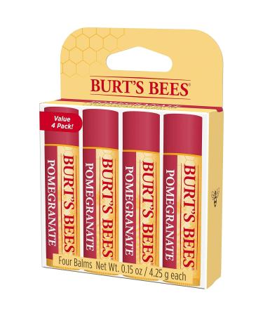 Burt's Bees Lip Balm Moisturizing Lip Care for All Day Hydration 100% Natural Pomegranate with Beeswax & Fruit Extracts (4 Pack) 0.15 Ounce (Pack of 4) - Buy Online on GoSupps.com