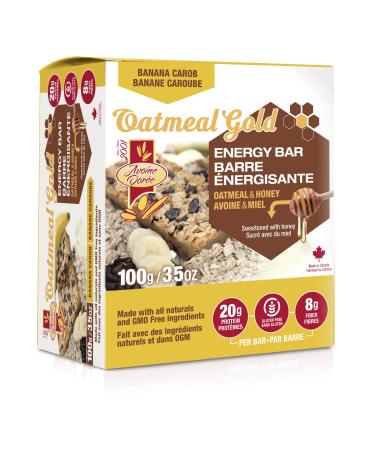 Oatmeal & Honey Protein - Energy Bar Gluten Free Snack High in Fiber Banana - Carob 100g Bar (6 count)