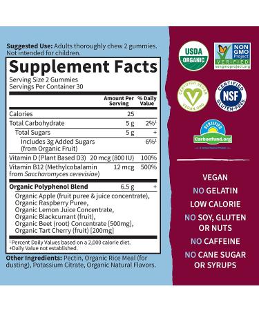 Organic Beet Root Gummies with Antioxidants, Vitamins C, D & B12 for Heart Health & Energy - Vegan, Gluten Free, Non GMO - Raspberry Flavor (30 Servings) - Buy Online on GoSupps.com