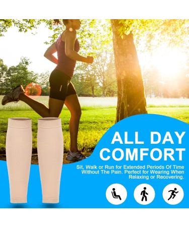 Nofaner Calf Compression Sleeves | Two Stage Elastic Socks for Varicose Vein Relief | Flesh-Colored Calf Sheath - Buy Online on GoSupps.com