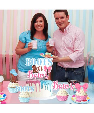 kreat4joy 25pcs Boots Or Bows Gender Reveal Decorations Double-Sided Printing Boots Or Bows Cake Topper Cupcake Toppers for Western Cowboy Cowgirl Gender Reveal Party Decorations - Buy Online on GoSupps.com