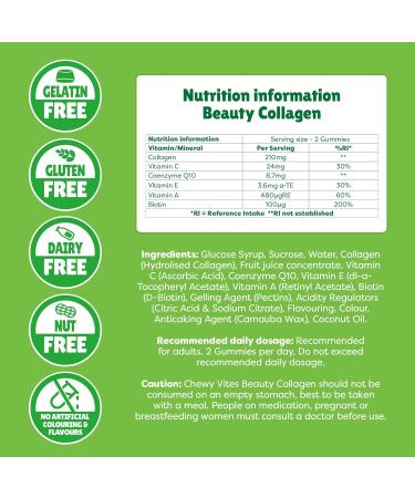 Chewy Vites Beauty Collagen 60 Gummy Vitamins |Hydrolised Collagen CoQ10 Biotin + Vitamins | 1 Month Supply | Real Fruit Juice | Berry Flavour | 2-a-Day | 1 count (Pack of 60) Beauty Collagen - Buy Online on GoSupps.com