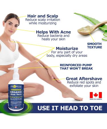 Promise Organic Aloe Vera Gel 340ml (12oz) for Face Hair and Skin- Pure Aloe Vera Juice for Moisturizing Skincare After Sun Lotion For Sunburn Relief Keep Skin Healthy and Hydrated All Year Long 340 ml (Pack of 1) - Buy Online on GoSupps.com