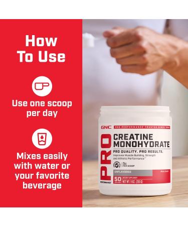 GNC Pro Performance Creatine Monohydrate Powder for Women & Men 5g Creatine Per Serving Muscle Building Energy Production Endurance Performance 50 Servings 9 Ounce (Pack of 1) New Version - Buy Online on GoSupps.com