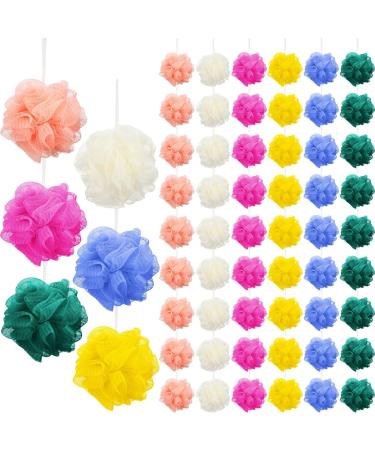 100 Pcs Bath Sponge Shower Loofahs Bulk Bath Luffas Exfoliating Body Scrubber Pack Assorted Colors Mesh Balls Travel Cleaning Wash Puff Bathing Accessories for Kids Women Men Body Wash 6 Colors