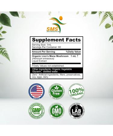 Lion's Mane Mushroom Drops Supplement Lions Mane Tincture Natural Immune Support for Memory Clarity & Focus Support - Herbal Liquid Extract - Organic No Fillers No Binders - 2 Fl oz - Buy Online on GoSupps.com
