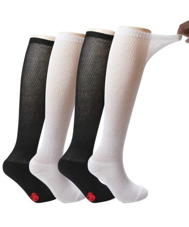 +MD 4 Pack Women s Extra Wide Non-Binding Diabetic and Circulatory Bamboo Over The Knee Socks with Cushioned Sole 2Black2White9-11 Sock Style9-11 womens Shoe Style5-10 Black/White(4 Pairs)