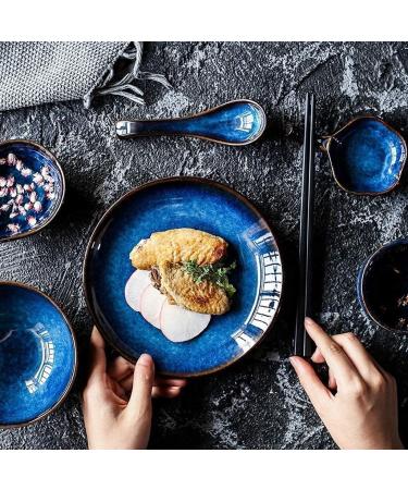 Vintage Blue Ceramic Suit Creative Salad Plate Snack Dip Bowl Fruit Bowl Soup Spoon Afternoon Tea Breakfast Tableware Kitchenware - Buy Online on GoSupps.com