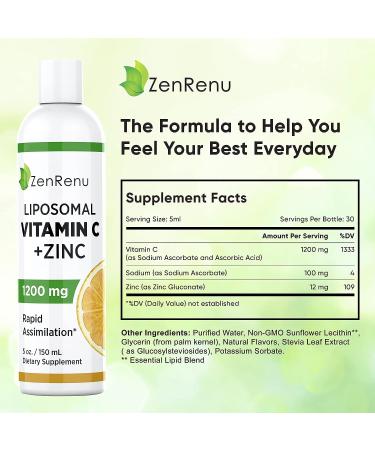 Zenrenu Liposomal Vitamin C Liquid with Zinc - Antioxidant & Immune Support for Adults & Kids - 5 oz - Buy Online on GoSupps.com