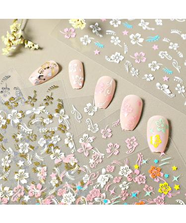 6 Sheets 3D Hibiscus Flower Nail Decals Flower Nail Stickers Self-Adhesive Summer Nail Art Decoration Colorful Flower Pattern Nail Decals Tropical for Women Nail Accessories - Buy Online on GoSupps.com