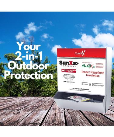 CoreTex SunX SPF 30+ Lotion & BugX 30 Insect Repellent Combo Wallmount Box (50 Towelettes) - Protect Your Skin Outdoors - Buy Online on GoSupps.com