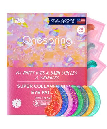 Onespring Under Eye Patches (24 Pairs) - Under Eye Mask  Eye Patches for Wrinkles  Puffy Eyes  Dark Circles  Eye Bags  Natural Collagen Eye Gels Pads  Under Eye Mask Patches for Beauty & Personal Care 24 Count (Pack of 1...