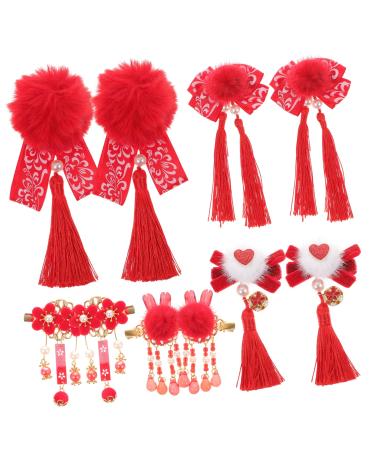Beavorty 5 Pairs Antique Red Hairpin New Year Hair Clips Bows Tassels Hair Clips Barrettes Tassel Hair Accessories Chinese New Year Tassel Barrettes Flower Hair Girl Ribbon Cloth Cheongsam