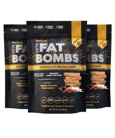 MariGold Keto Fat Bombs - Chocolate Pecan Crisp - Low Carb, Collagen Rich, Grass-fed Ghee, Organic Cocoa Butter, Gluten-Free, Non-GMO (3 bags, 5 Servings each), No Weird Aftertaste