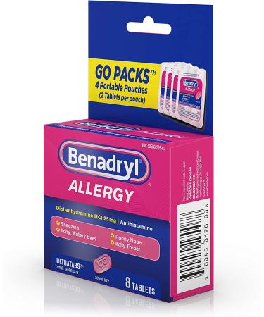 Benadryl Ultratabs Go Packs 8 Antihistamine Tablets - Diphenhydramine HCl - Travel Size Packets - Buy Online on GoSupps.com