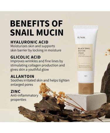 IUNIK Black Snail Restore Cream 2.02 Fl Oz - 58% Black Snail Mucin Secretion Filtrate for Soothing, Hydrating, and Anti-Aging Benefits - Buy Online on GoSupps.com