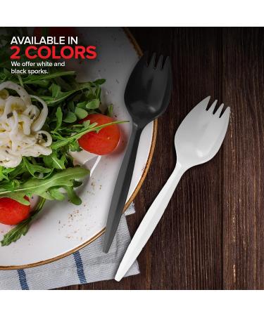 100 Pack Disposable Sporks - Black Plastic, BPA Free, Heavy Weight Fork Spoon for School Lunch, Picnics, Catering - Stock Your Home - Buy Online on GoSupps.com