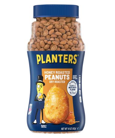 PLANTERS Honey Roasted Peanuts, 16 oz. Resealable Jar | Flavored Peanuts with a Sweet Honey Coating & Sea Salt | Wholesome Snacking | Kosher