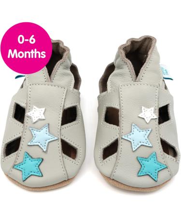 Dotty Fish Soft Leather Toddler Sandals with Suede Soles | Non-slip | Grey Star | Sizes 0-6M to 3-4Y - Buy Online on GoSupps.com