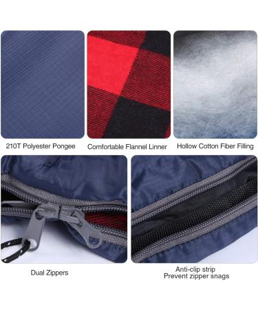 REDCAMP Flannel Sleeping Bag for Adults with Detachable Hood - Comfortable Cotton Camping Bag - Red/Grey/Blue - 3lbs Filling - Buy Online on GoSupps.com