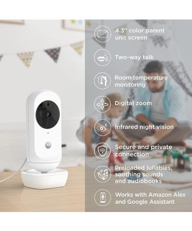 Motorola Ease 44 Connect WiFi Baby Monitor with Camera - 4.3 Display - Night Vision Lullabies - Room Temperature Monitoring - White - Buy Online on GoSupps.com