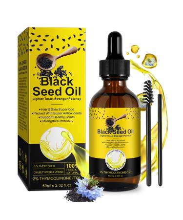 KLLALO Organic Black Cumin Seed Oil 60 ml Glass Bottle + Pipette + Brush for Hair Loss Acne and Blackheads Black Seed Oil