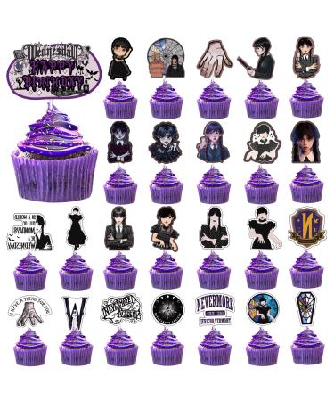 VARACL 25PCS Wednesday Cupcake Toppers Horror Wednesday Themed Cupcake Topper Wednesday Family Cupcake Toppers for Wednesday Party Decorations Supplies